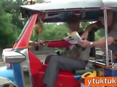 Thai girl picked up in tuktuk before she gets her shaved cunt licked by total stranger